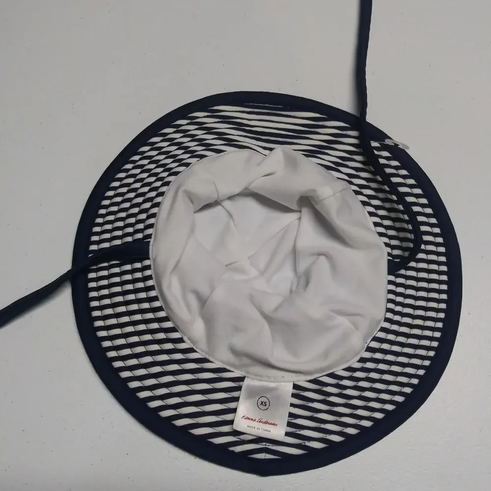 Hanna Andersson Navy Blue Striped Kids Sun Hat Beach Vacation Size XS